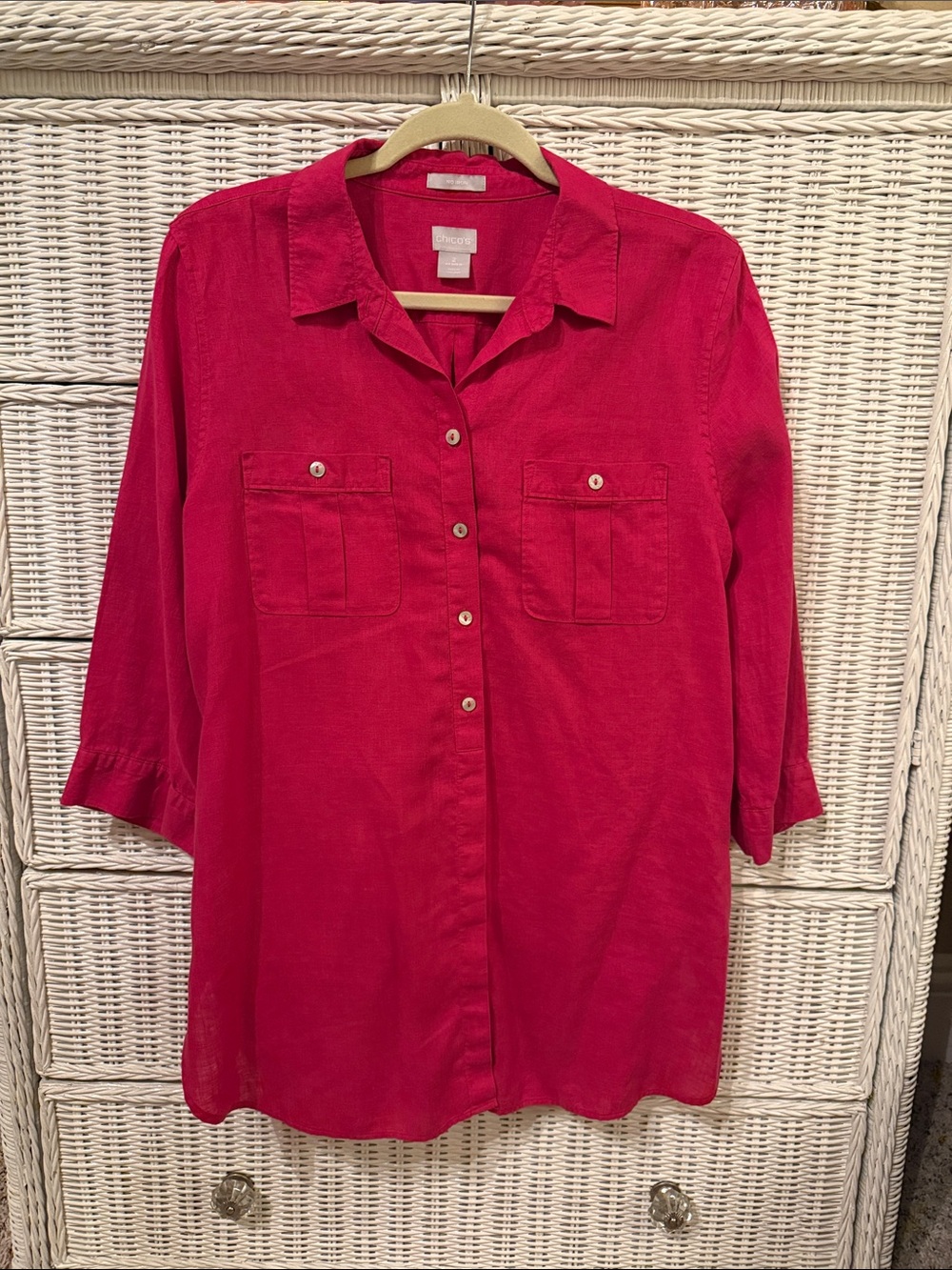 Chico's linen Bright Raspberry Button-Front Collared Shirt